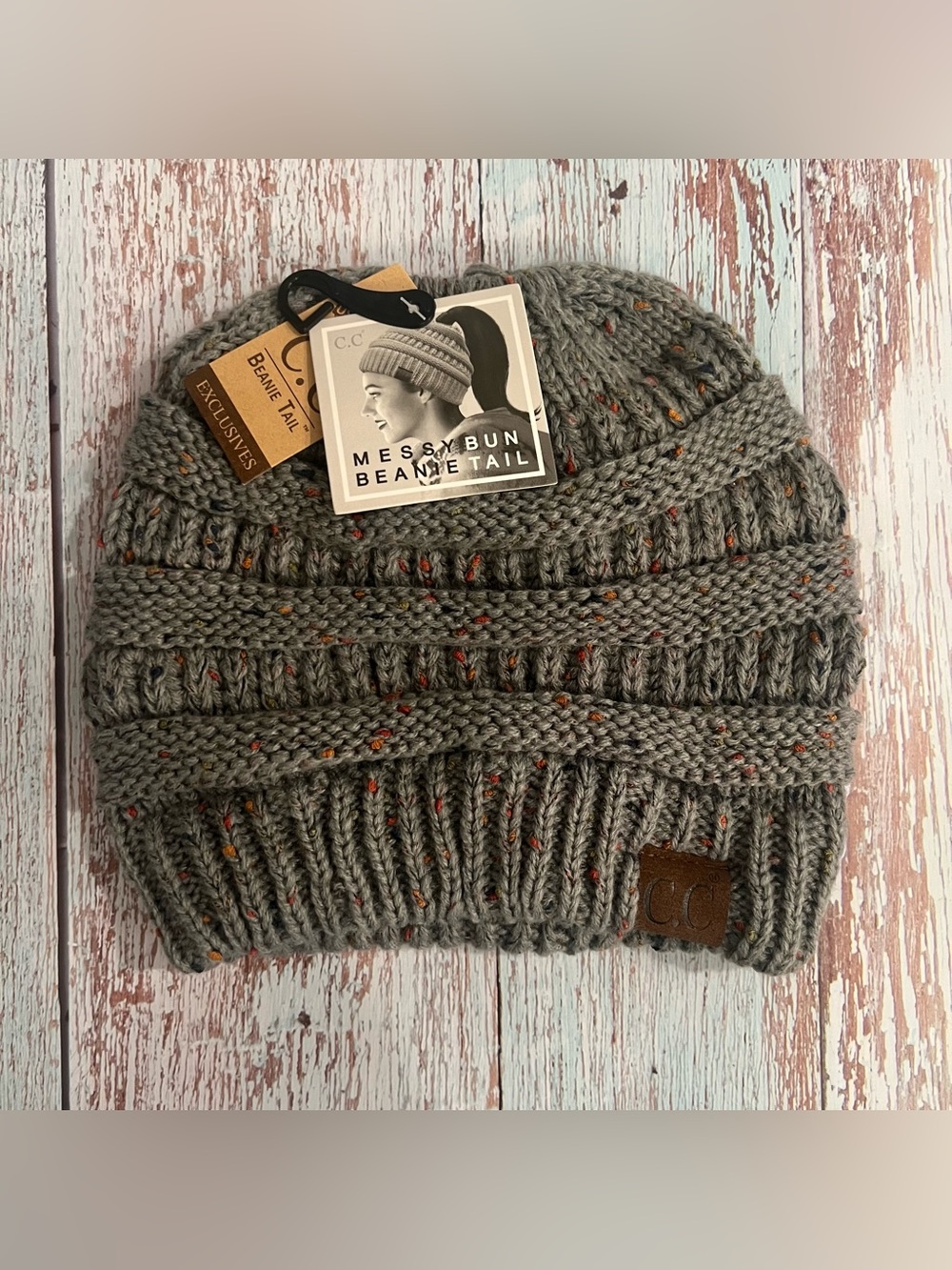 CC Beanie Tail Natural Grey Speckled Hat NEW WITH TAGS